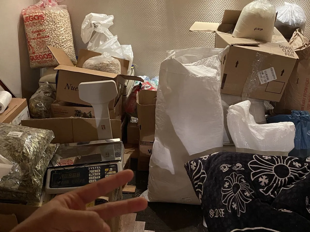 La habitación llena de bolsas y cajas de mercadería